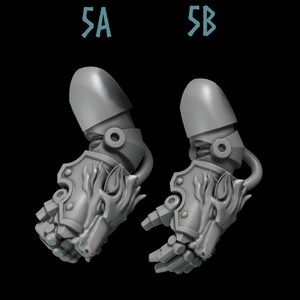 May include: Two gray plastic miniature figures of a robot arm with a dragon-like hand, labeled 5A and 5B.