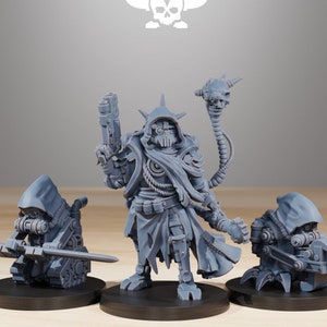 Scavenger Leader + 2 Minions - | Cyberpunk Scavenger Ranger Cultist Priest Leader Machine | 8k High Detail Resin Print by Station Forge