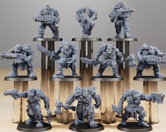 Orkaz Strappaz (Set of 10) + Base(s) by StationForge | 8K Resin Printed Miniatures | Grimdark | Space Orks | Greenskins | Orc | Goblins