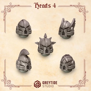 Crimson Lords Heads Ver.4 (Set of 5) 16K | 24K UHD by Greytide Studios Conversion Bits | Blood | Angels | Marines | Grimdark Tabletop