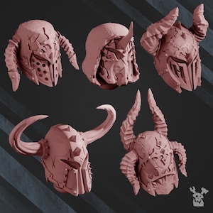 5 Predator Knights Helmets CW (Set of 5) by DakkaDakka Miniatures - | Custom | Kitbash | Upgrade | Chaos | Heads | Space | Plague | Marine