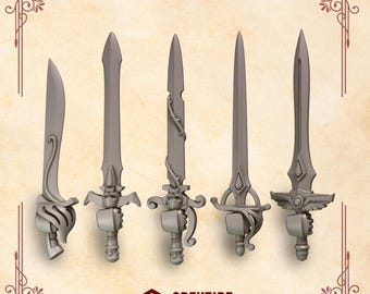 Crimson Lords Schwerter (5er Set) 16K | 24K UHD von Greytide Studios Umwandlung Bits |  Herolde | Raum Ritter | Grimmrot Tabletop
