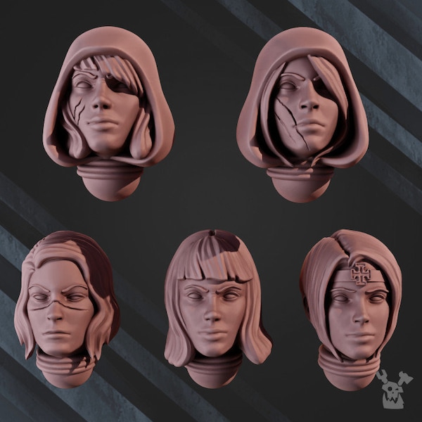 5 War Sisters Head Bits Great Martyrs (Set of 5) | OFFICIAL PREMIUM 8K RESOLUTION Miniatures by Dakka Dakka Miniatures