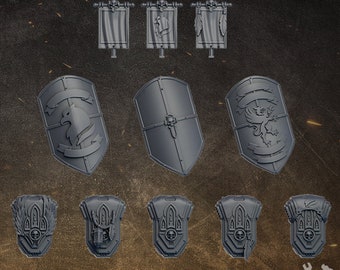 Svart Gryphons infanterimonteringssats (8 delar) av DakDak Miniatures | Uppgraderingsdelar | Kitbash | Ryggsäckar | Sköldar | Banderoller |
