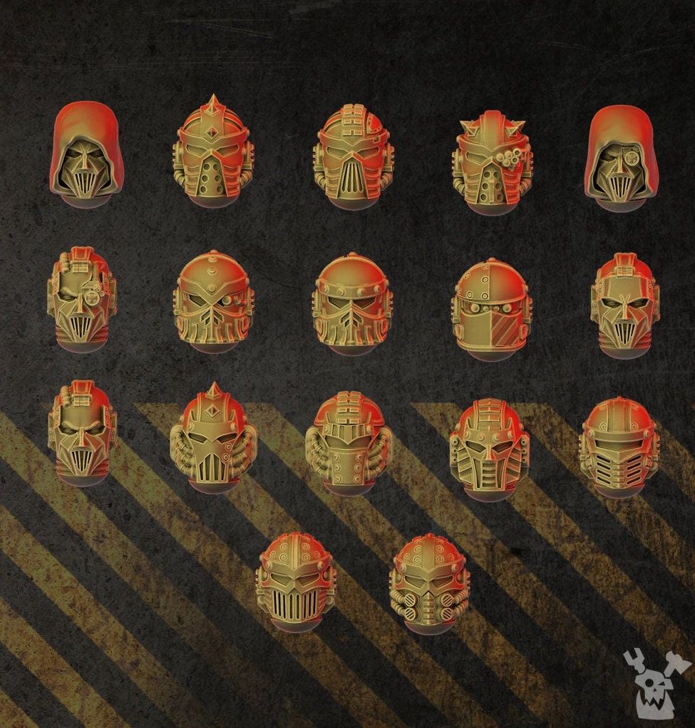 Full Metal Brotherhood Infantry Assembly Kit Heads (17 Pieces) by DakkaDakka Miniatures | Upgrade Bits | Iron Knight Helmets | Kitbash Heads