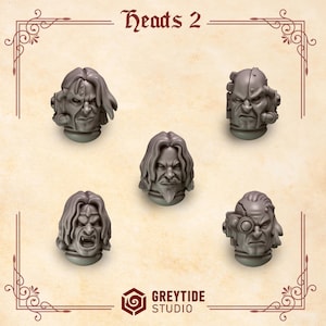 Crimson Lords Heads Ver.2 (Set of 5) 16K | 24K UHD by Greytide Studios Conversion Bits | Blood | Angels | Marines | Grimdark Tabletop
