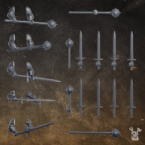 Black Gryphons Infantry Assembly Kit (17 Pieces) by DakkaDakka Miniatures | Upgrade Bits | Kitbash | Melee Weapons | Maces | Swords | Arms