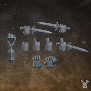Black Gryphons Infantry Assembly Kit (9 Pieces) by DakkaDakka Miniatures | Upgrade Bits | Kitbash | Arms | Hands | Daggers | Knives |