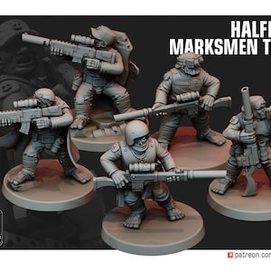 Halfling Marksmen (5 Models) + Base(s) by Red Pilgrim Miniatures - | Grimdark Future | Grim Guard | Death Division | Heavy Artillary