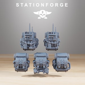 Scavenger Backpacks (Set of 5) - Station Forge mechanized infantry, post apocalyptic empire, usable for tabletop wargame.