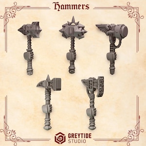 Crimson Lords Hammers (Set of 5) 16K | 24K UHD by Greytide Studios Conversion Bits | Blood | Angels | Marines | Grimdark Tabletop