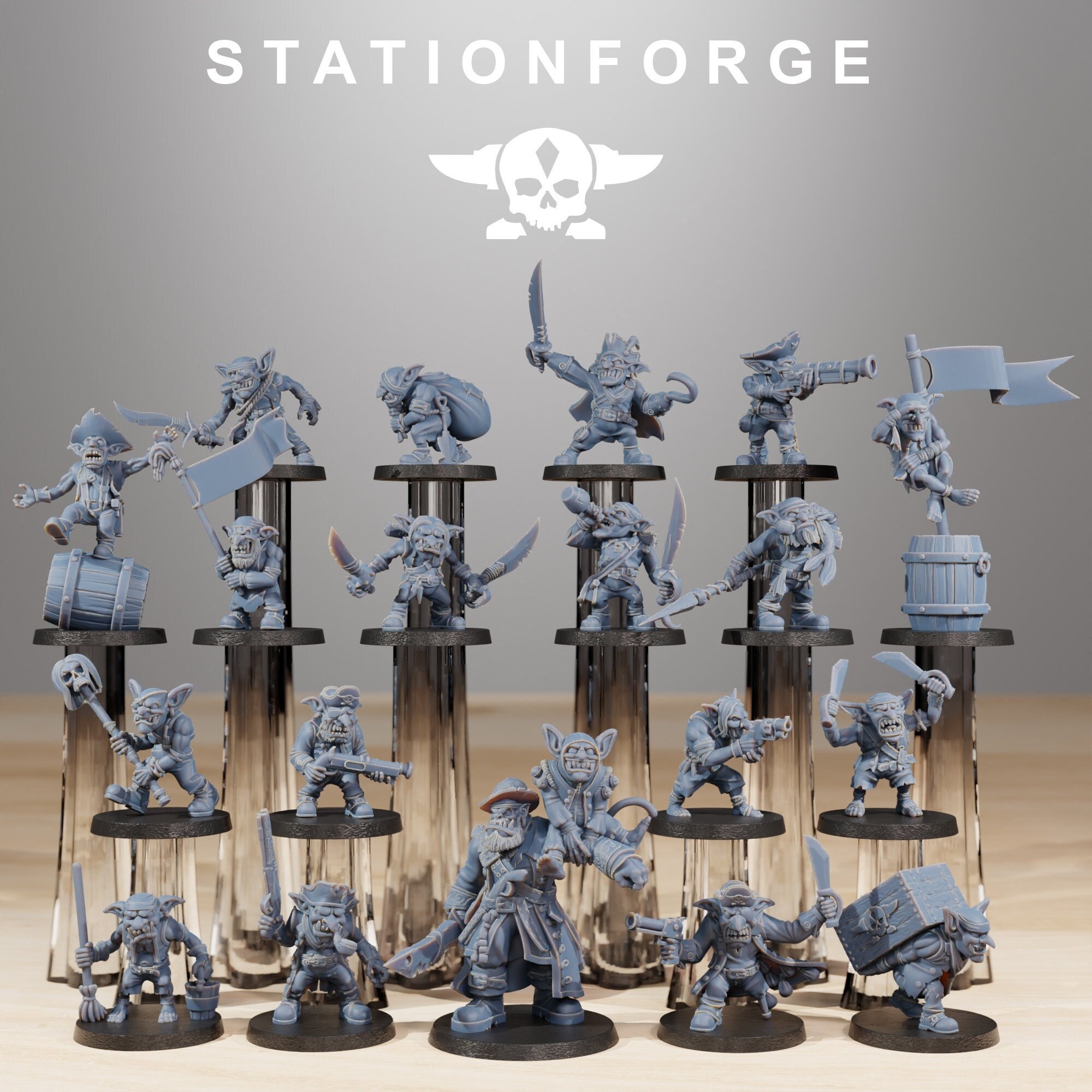 Orkaz Gob Pirates (set of 19) + Base(s) by Stationforge | 8K Resin