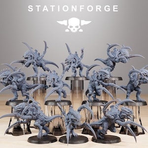 Xenarid Infantry Melee 2.0 + Base(s) by StationForge - Xenos | Alien | Prime | Gaunts | Hive Lord | Leviathan | Neurotyrant | Screamer