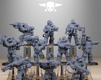 GrimGuard装甲部隊（10体セット）+ベース（16K）| StationForge製12K UHDプリント|塹壕戦|ローグ歩兵|ヴォイドガード・テンプラー
