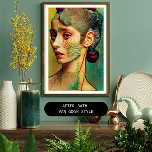 Decoración de pared de Vincent van Gogh - Mujer después del baño - Descarga de bellas artes - Pintura famosa de IA - Retrato estilo Van Gogh