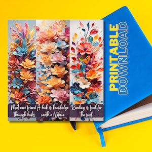 Modello segnalibri floreali - Segnalibri stampabili ad acquerello con citazioni e slogan dei lettori - Set di segnalibri floreali digitali
