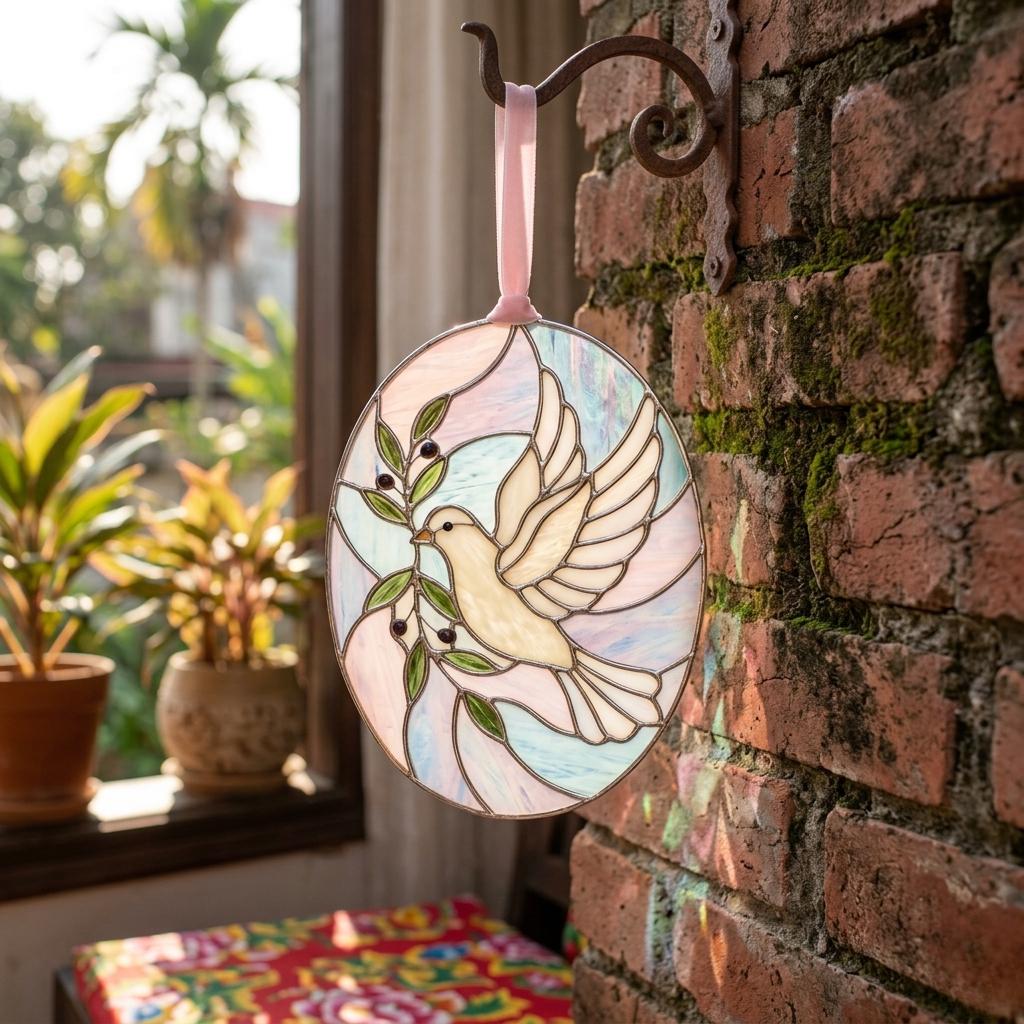 Dove Stained Glass Pattern, Olive Branch Suncatcher, Woodland Animal ...