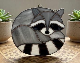 Raccoon Stained Glass Pattern: DIY Ornament, Festive Decor (PDF)