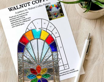 Rainbow Flower Stained Glass Pattern, Arch Window Hanging, Colorful Floral Suncatcher, Boho Home Decor, Spiritual Chakra Art