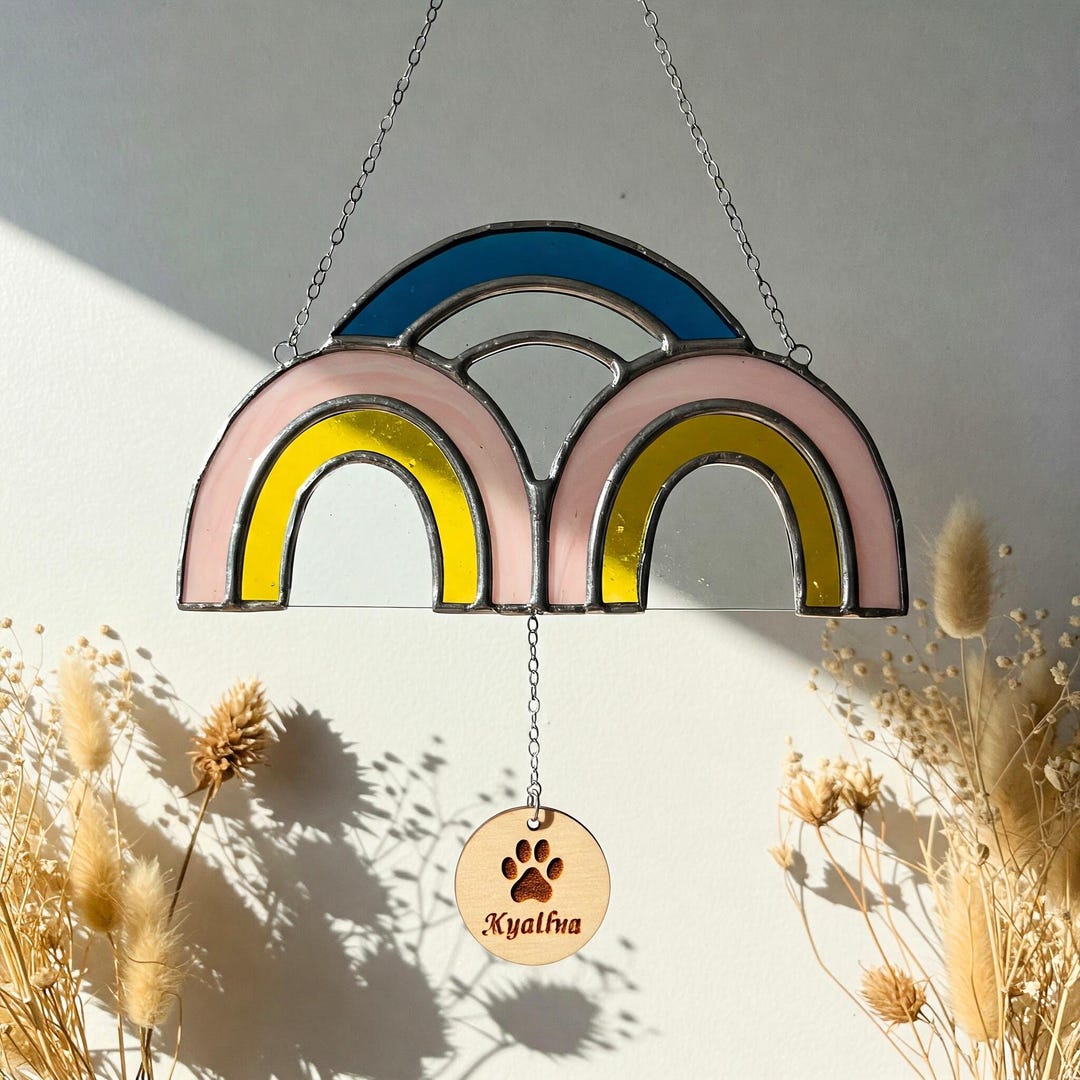 Personalized Rainbow Stained Glass Suncatcher: Paw Print Pet Memorial ...