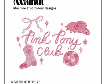 Pink Pony Club Western Embroidery Pattern, Chappell Roan Coquette Coastal Cowgirl Design, Boots Hat Disco Ball Embroidery File