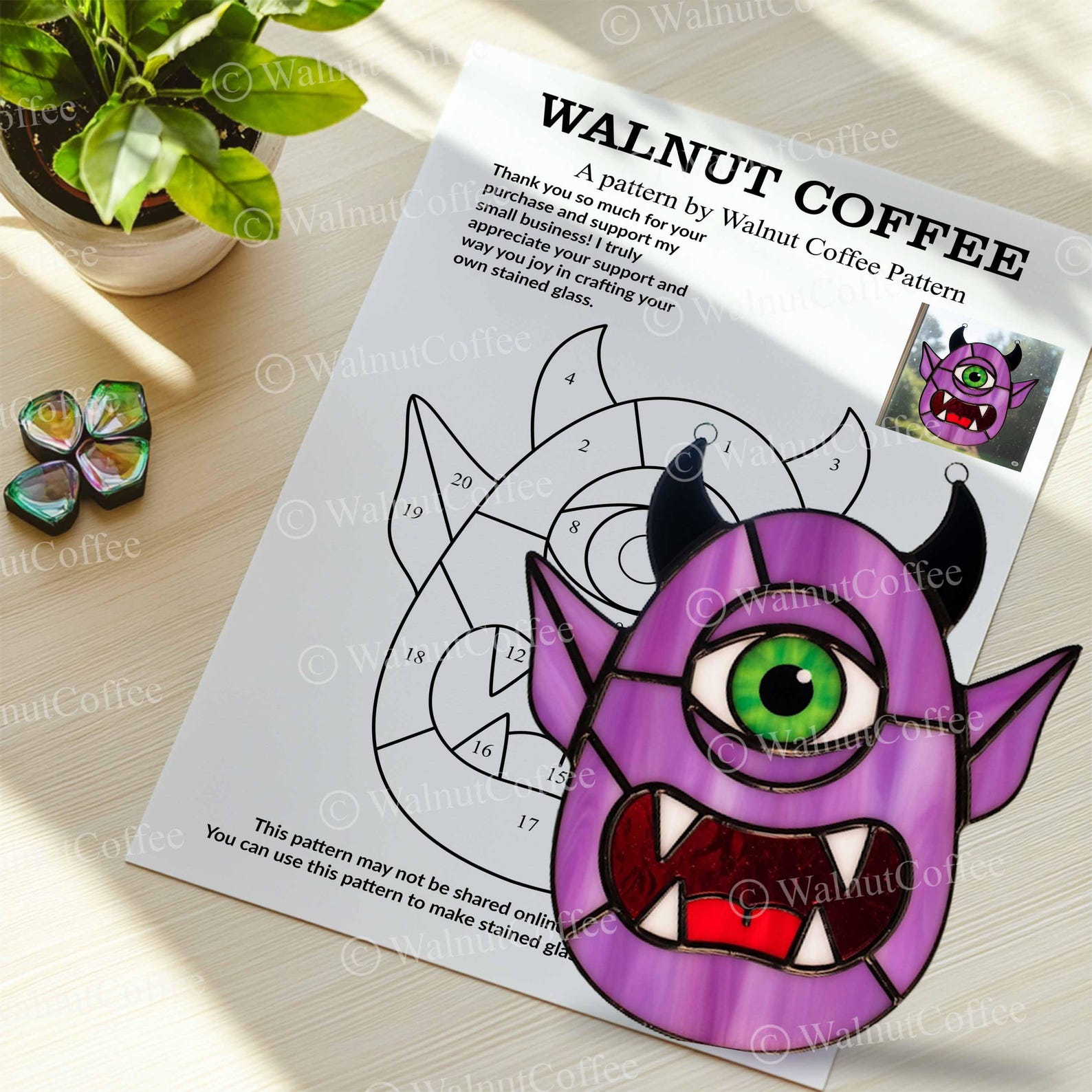 Copy Monster Pattern Glass Purple Monster Stained Glass Pattern, Cyclops Window Hanging, Spooky ...