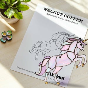 Unicorn Stained Glass Pattern, Unicorn Stained Glass Pattern, DIY Stained Glass, Festive Pattern PDF, Gift for mom, Horse Home Decor