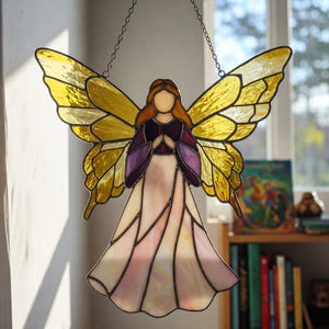 Golden Wing Fairy Stained Glass Pattern, Fairy Stained Glass Suncatcher Pattern, Festive Pattern PDF, Fairy Lover Gift, Hanging Decor Home