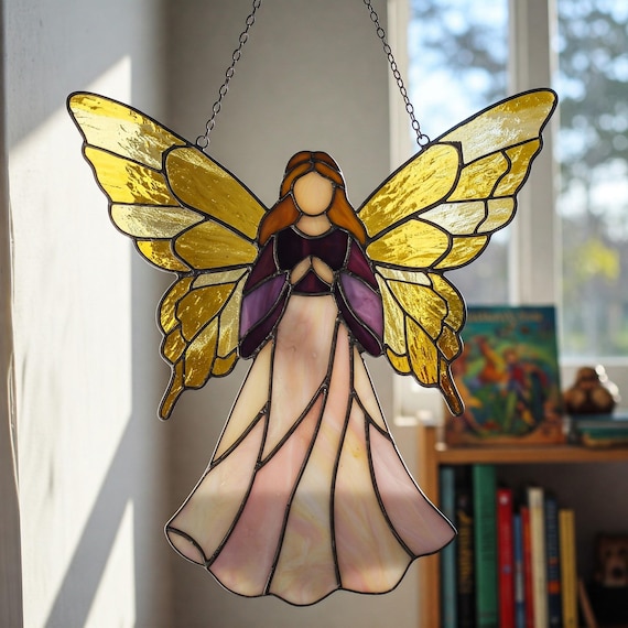 黄金の翼の妖精サンキャッチャーステンドグラスパターン（PDF） - Etsy