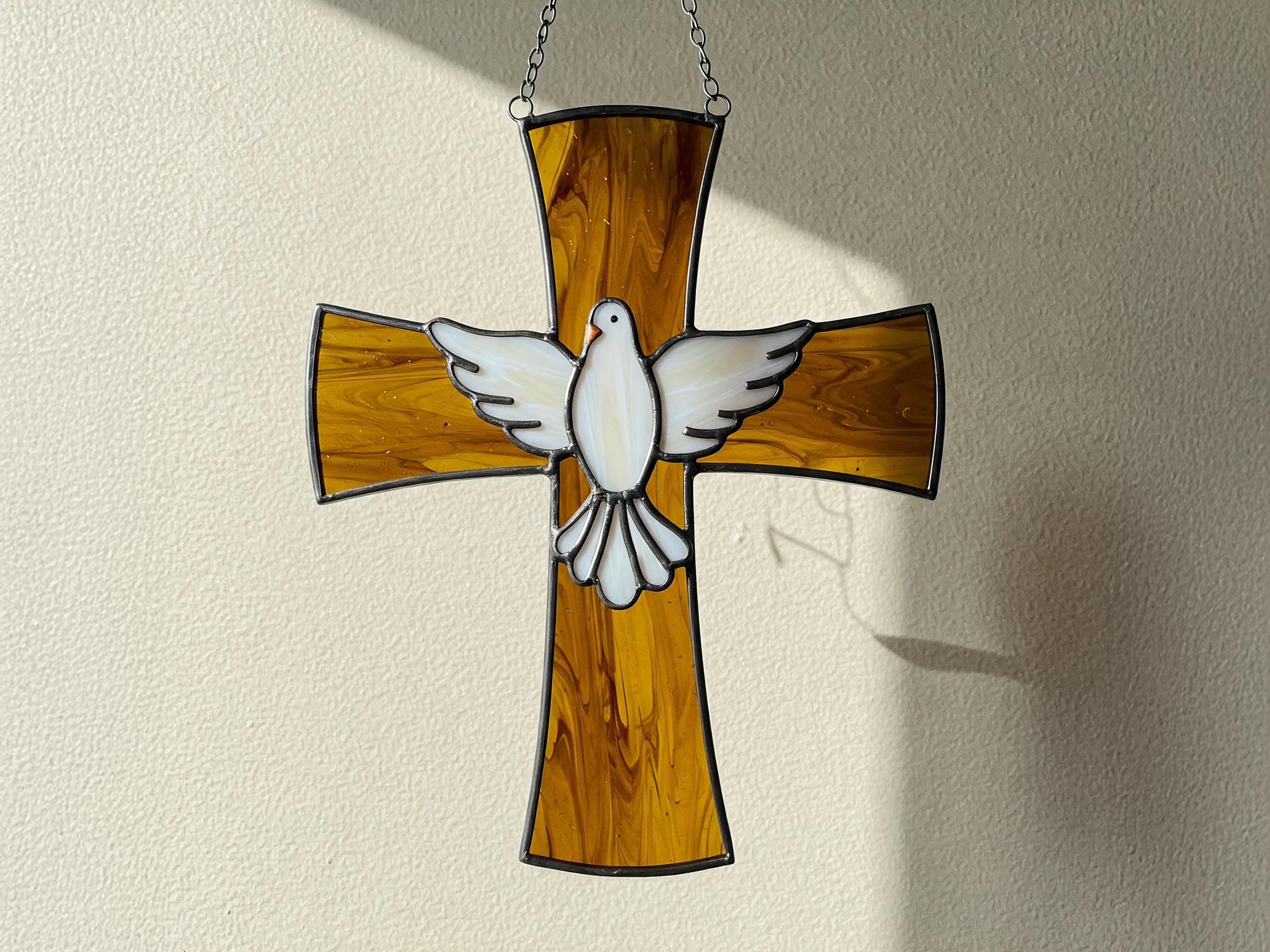 Dove and Cross Stained Glass Pattern: Christian Suncatcher (PDF) - Etsy