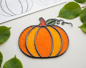 Pumpkin Stained Glass Pattern: Autumn Thanksgiving Decor (PDF Download A3 Size)