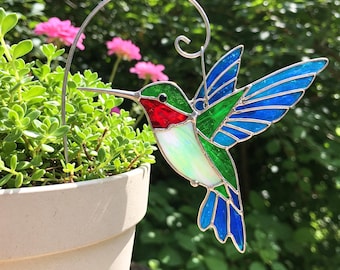 Stained Glass Hummingbird Planter Suncatcher: Unique Room Decor