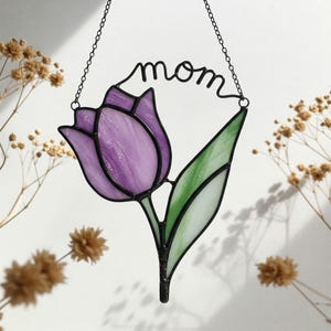 Stained Glass Tulip Flowers Suncatcher, Mother’s Day Gift, Handmade Gift for Mom, Floral Window Decor, Unique Home Accent