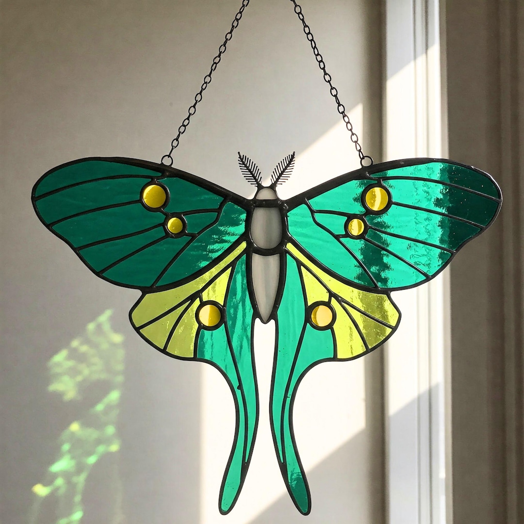 Stained Glass Luna Moth Suncatcher: Village Style Light Catcher - Etsy
