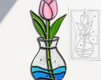 Stained Glass Tulip Vase Pattern: Modern Floral Suncatcher (PDF Pattern)