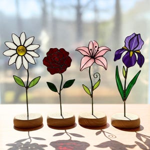 Set of 4 Flowers Stained Glass Pattern, Daisy, Iris Flowers Stained Glass Pattern, DIY Stained Glass, Festive Pattern PDF, Gift for mom