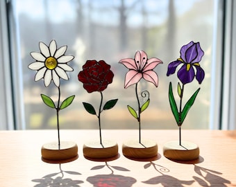 Set of 4 Flowers Stained Glass Pattern, Daisy, Iris Flowers Stained Glass Pattern, DIY Stained Glass, Festive Pattern PDF, Gift for mom