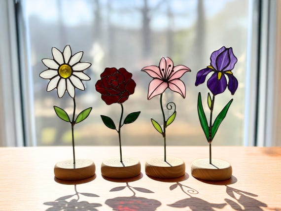 Daisy, Iris, Flowers Stained Glass Pattern Set: DIY Festive PDF (Digital Download)
