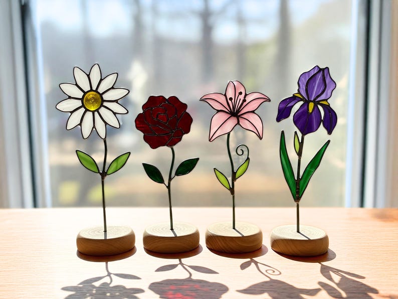 Mönsteruppsättning för målat glas med prästkragar, irisar och blommor: DIY-festlig PDF (digital nedladdning) bild 1
