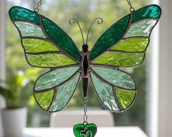 Green Stained Glass Butterfly Suncatcher: Number 50 Charm (PDF Pattern)