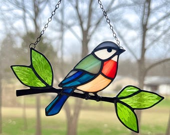 Songbird Stained Glass Suncatcher Pattern: DIY Bird on Branch (PDF Downloadable Pattern A3 Size)