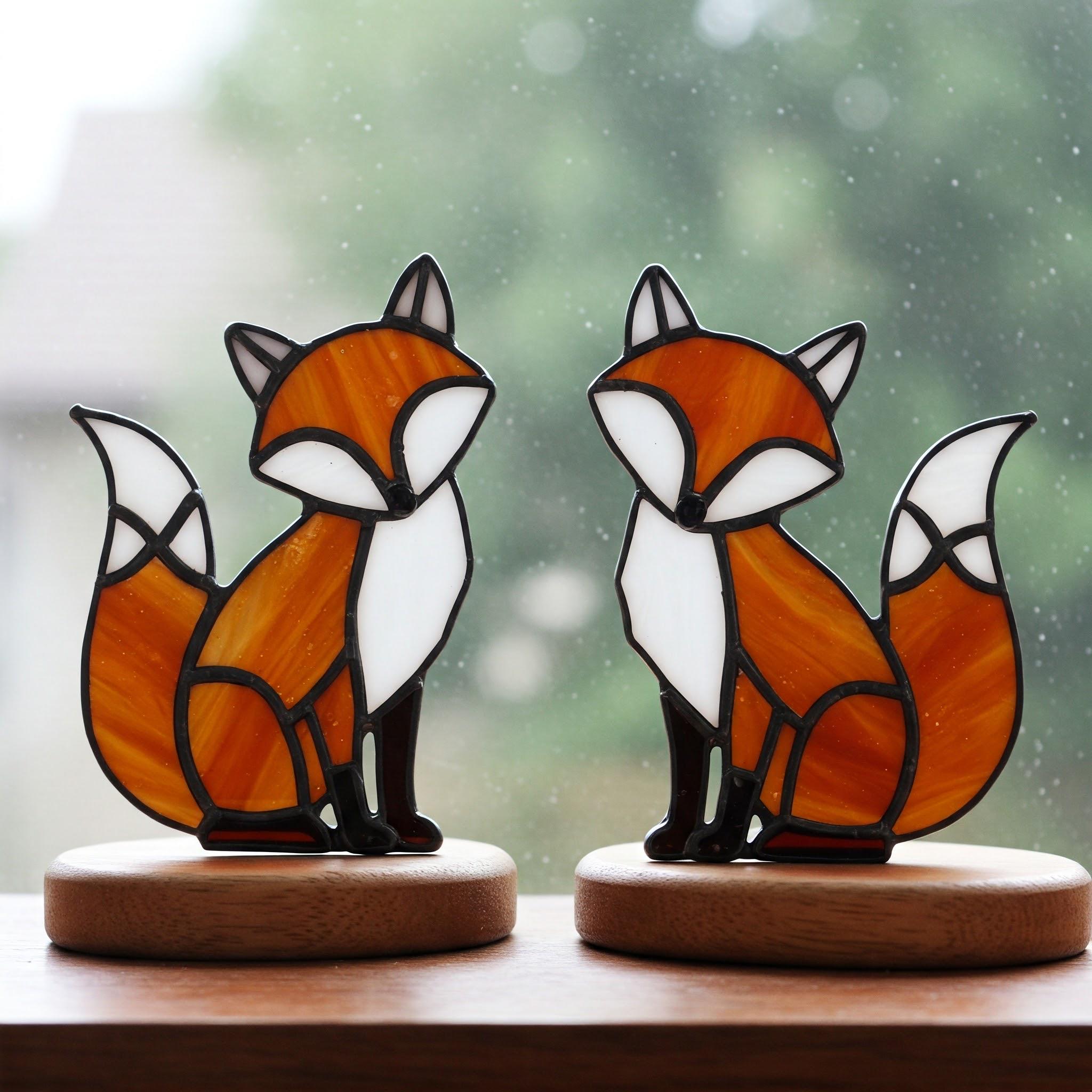 キツネのステンドグラス模様、DIYサンキャッチャーオーナメント（PDF