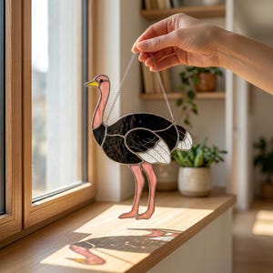 Stained Glass Ostrich Suncatcher, Pink Bird Window Hanging, Nursery Decor (Digital Download)