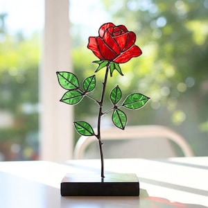 バラの花のステンドグラスの模様、花柄のガラスのサンキャッチャー、バラの花の模様、自然の装飾ホーム、DIY、お祝いの模様 PDF、彼女への贈り物