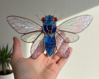 Cicada Stained Glass Window Hanging: Insect Wall Art