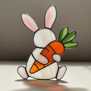 Bunny Stained Glass Pattern, Cute Rabbit with Carrot Hanging Decor, Spring Home Decoration, Festive Pattern PDF, Bunnny Lover Gift