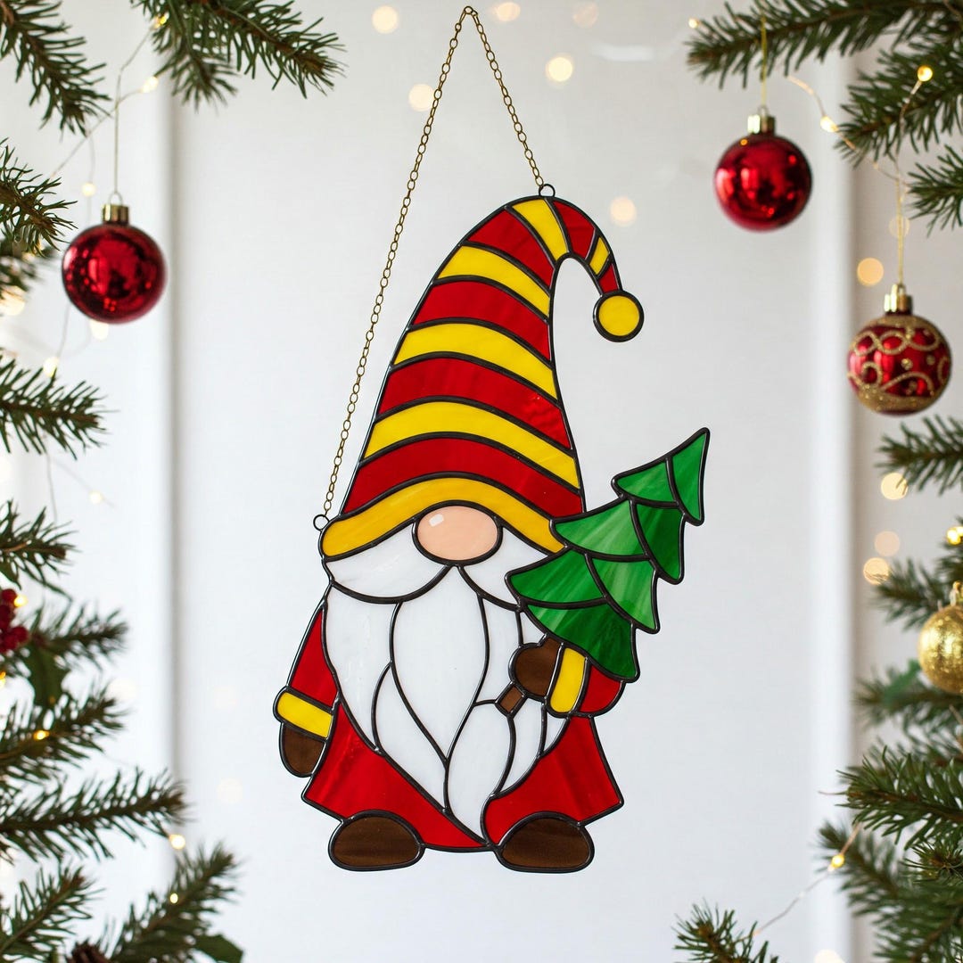 Christmas Gnome Stained Glass Pattern: Suncatcher Decor (PDF) - Etsy