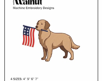 Golden Retriever Embroidery Pattern, Patriotic American Flag Dog Design, 4th Of July Puppy Machine Embroidery File, USA Dog Lover