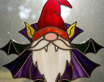 Stained Glass Pattern Gnome Bat Window Hanging, Whimsical Kids Decor (Digital Download)