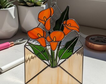 Stained Glass Envelope PDF Pattern: Orange Calla Lilies Suncatcher